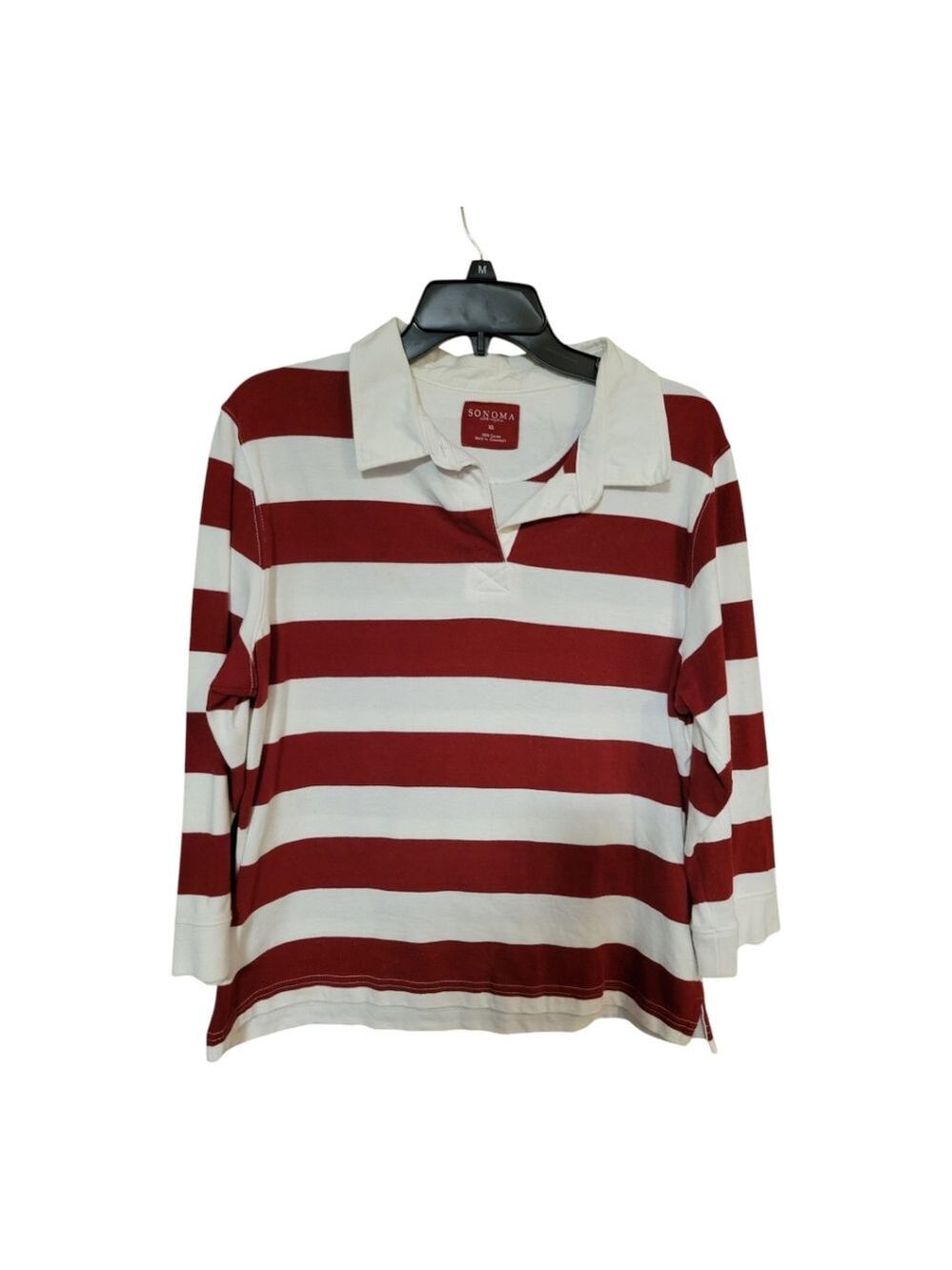 GUC Women's XL Sonoma Burgundy/ Cream Striped 3/4 Sleeve Top